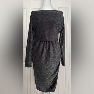 LARGE - NWT Off The Shoulder Black & Silver Form-fitting Cocktail Dress